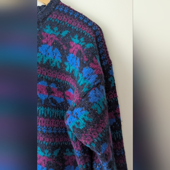 Vintage Hunt Club Large Wool Blend Grandpa Sweater Blue Purple Cozy - Picture 5 of 10